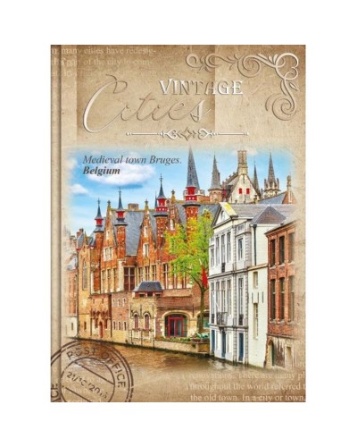 Канцелярська книга «CITIES VINTAGE» на 80 аркушів у клітинку з твердою ламінованою обкладинкою, в асортименті, ТМ Рюкзачок