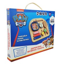 Дерев'яна іграшка «Paw Patrol» 26,5х21,5х2 см: ксилофон, барабан, тріскачка, металева тарілка, тумблери, у коробці 27,5х3,5х,22,5 см