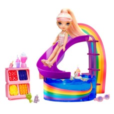 Ігровий набір з лялькою RAINBOW HIGH серії «Littles. Веселкова вечарка біля басейну»: лялька 16 см з аксесуарами та басейном, у коробці 12х29х20 см