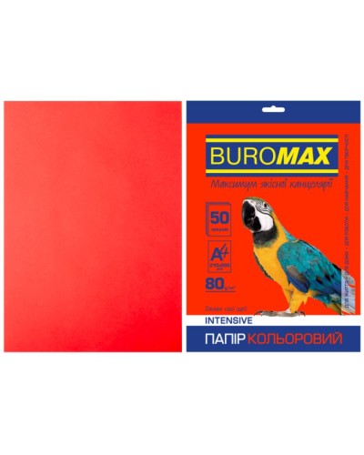 Папір кольоровий «INTENSIV» А4 50 аркушів 80 г/м2 червоний,ТМ Buromax
