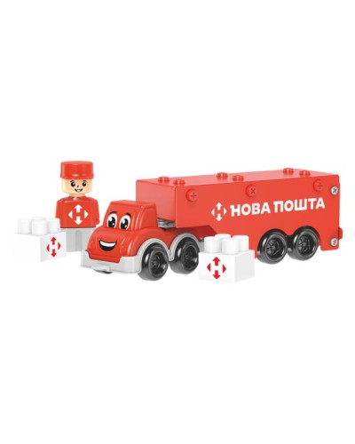 Конструктор металевий «Фура Нова пошта» на 135 деталей з фігуркою, у коробці 17х13х4 см, ТМ Технок