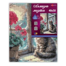 Набір з алмазною мозаїкою «Квітка та кошеня» 40х50 см, ТМ SANTI