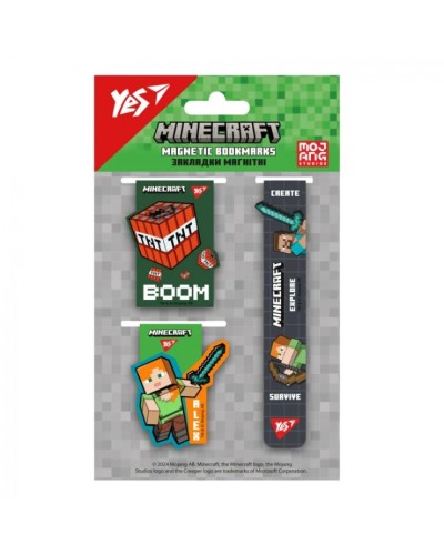 Набір закладинок «Minecraft.Boom» магнітних з 3 шт, ТМ Yes