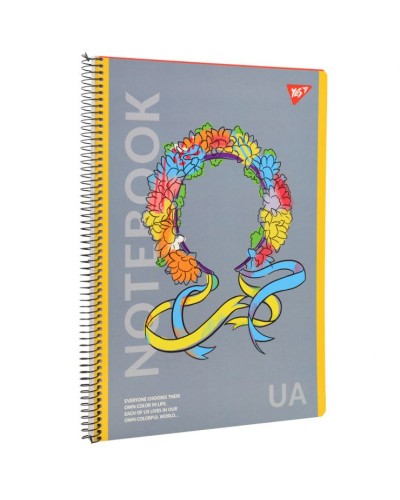 Канцелярська книга «Notebook» на 80 аркушів у клітинку з ламінованою обкладинкою на спіралі збоку, в асортименті, ТМ Yes
