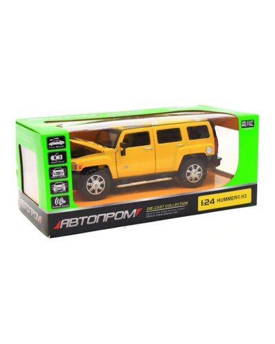 Машина «Hummer H3» 21 см 1:24 металева зі світлом та звуком, двері багажник та капот відчиняються на батарейці, у коробці 25х10х13 см, АВТОПРОМ