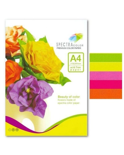 Папір кольоровий, А4, 50 аркушів, 75 г/м, мікс неон, 5х10, SPECTRA COLOR