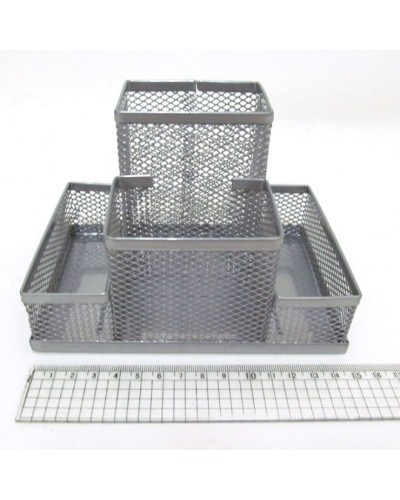 Органайзер настільний «Сітка»150х100х100 мм металевий 4 відділення срібний, J. Otten