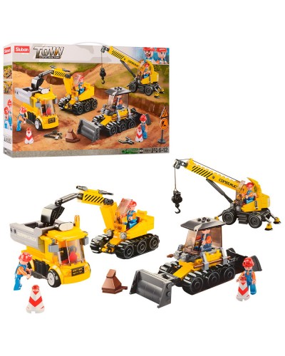 Конструктор «Будтехніка» на 465 деталей з 4 видів техніки та фігурками, у коробці 27,5х28,5х7 см, SLUBAN
