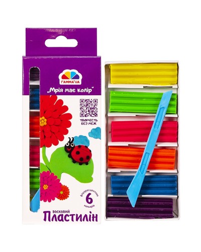 Пластилін восковий «Творчість», 6 кольорів, флуоресцентний, стек, 90 грам
