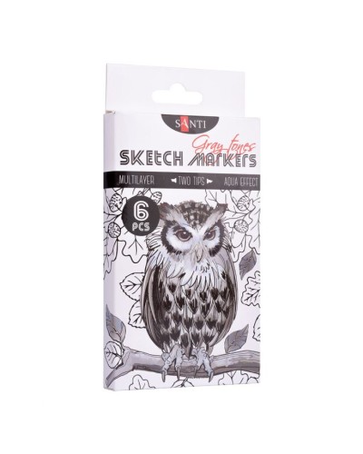 Набір скетч маркерів «Gray tones» на 6 кольорів двосторонні, ТМ SANTI
