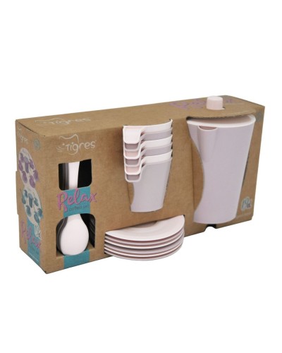 Набір посуду «Кавовий Релакс» з 19 елементів, пудровий, у коробці 14,5х26,5х10 см, ТМ Tигрес