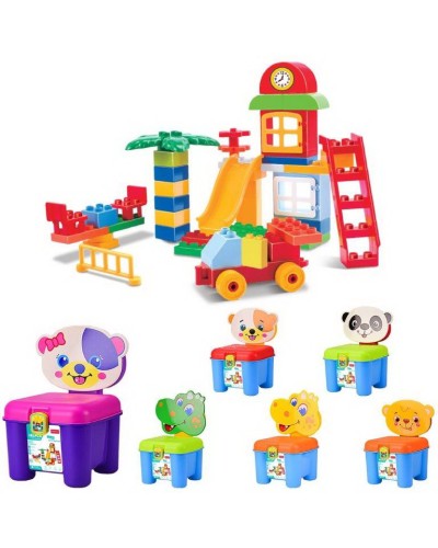 Конструктор IBLOCK «Ігровий майданчик» 3 в 1, 46 деталей, для малюків, в асортименті, стілець-валіза