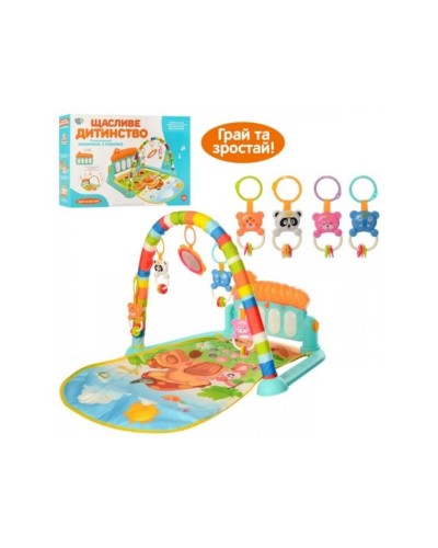 Килимок для немовляти 72х74 см з дугою музични й зі світлом, підвісками та піаніно, на батарейці