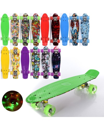 Пенні-борд 56х15 см, алюмінієва підвіска, PU колеса світяться, антиковзаюче покриття, в асортименті