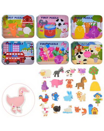 Пазли в асортименті, у металевому пеналі 17х12,5х3 см