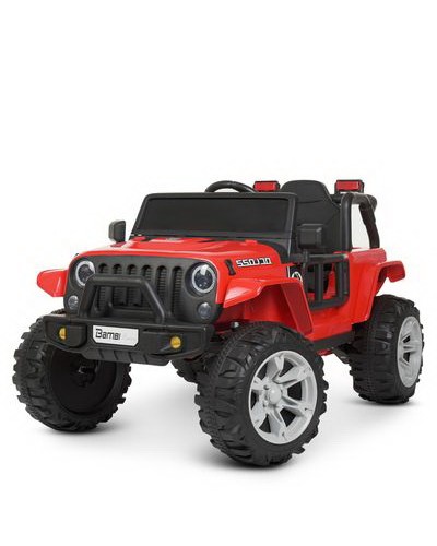 Джип р/к 2,4 G на 2 мотора 25 W з акумулятором 12V 10AH музичний зі світлом, EVA, USB, шкіряне сидіння, червоний