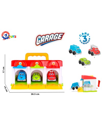 Гараж та 3 машинки інерційних, у коробці 26,5х19х17 см, ТМ Технок