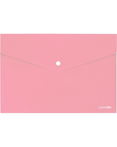 Папка-конверт на кнопці А4 180 мкм прозора, фактура «глянець», пастельна рожева, ТМ Economix