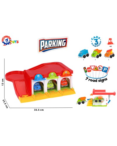 Паркінг з 3 інерційними машинками та дорожніми знаками, у коробці 37,5х24х14 см, ТМ Технок