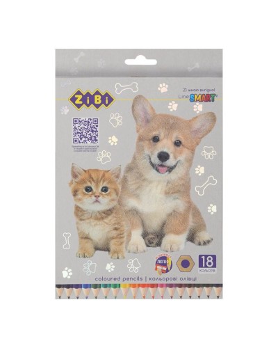 Олівці кольорові «Собаки та коти» шестигранні на 18 кольорів, SMART Line