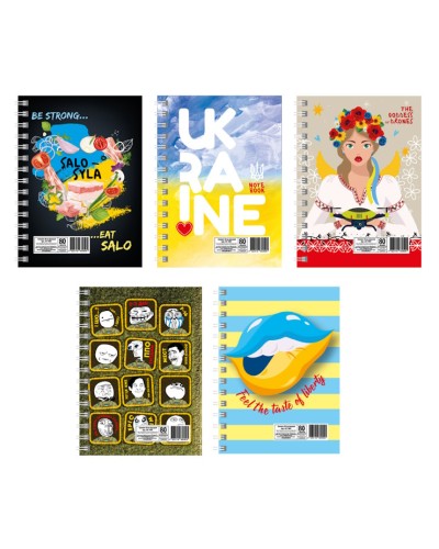 Блокнот «Патріотичний» А6 на 80 аркушів у клітинку на спіралі збоку з катронною обкладинкою, ТМ Апельсин