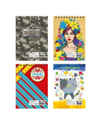 Блокнот «Патріотичний» А6 на 80 аркушів у клітинку на спіралі зверху з катронною обкладинкою, в асортименті, ТМ Апельсин