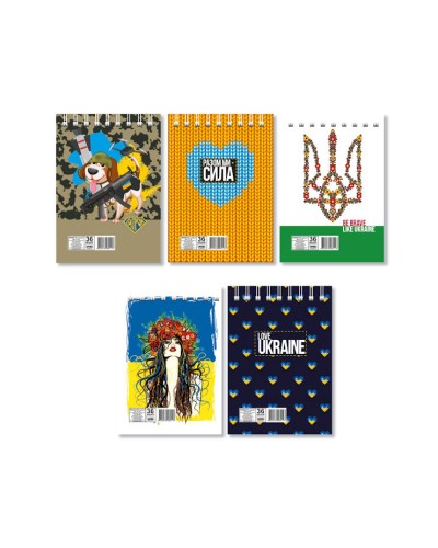 Блокнот «Патріотичний» А7 36 аркушів у клітинку на спіралі зверху з катронною обкладинкою, ТМ Апельсин