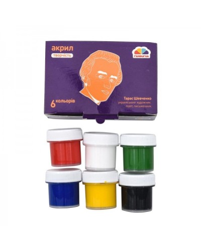 Фарби акрилові, 6 кольорів по 10 мл, матові, Творчість