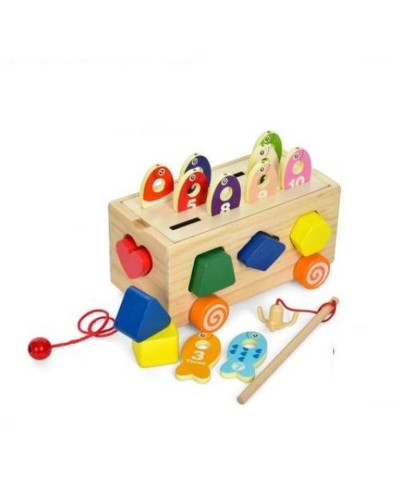 Розвиваючий центр 3 в 1 з 15 елементів: каталка, рибалка, сортер, у коробці 18х12х9 см