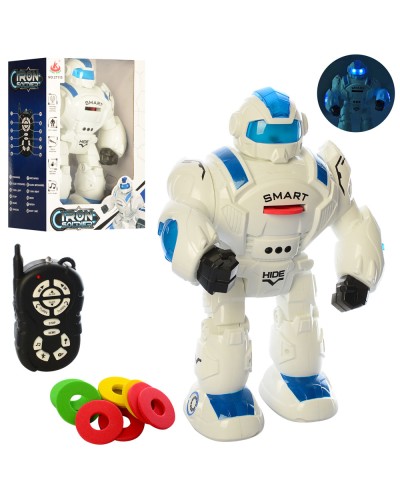 Робот 36 см р/к музичний зі звуком та світлом, ходить, їздить, стріляє дисками, на батарейці , у коробці 26х36х14 см