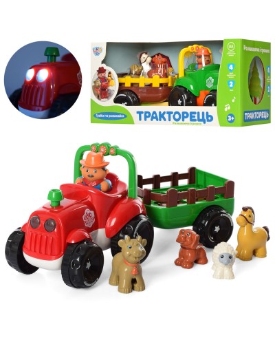 Трактор 36 см з причепом музичний з українською озвучкою, на батарейці, в асортименті, у коробці 41х19х19 см