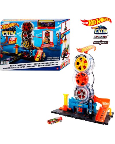 Ігровий набір «Карколомні трюки в шиномонтажі» з машинкою, у коробці 9х37х23 см, Hot Wheels