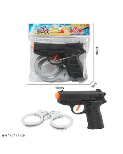 Іграшковий поліцейський нібір: пістолет 15 см, наручники, снаряди на присосках, у пакеті 15х12 см
