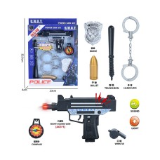 Набір поліцейського зі світлом та звуком: пістолет, наручники, гільза та інші аксесуари, на батарейці, у коробці 23х32х5 см