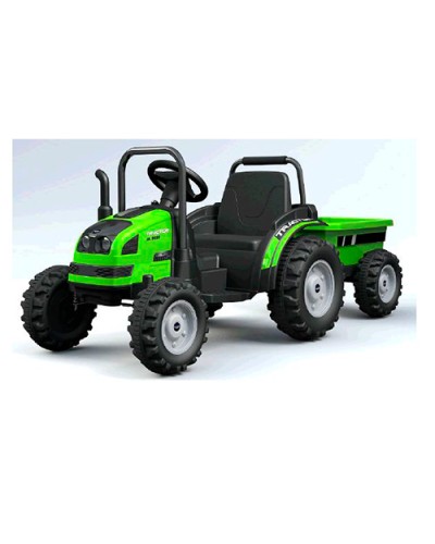 Трактор р/к 2,4G з 2 моторами по 35 W на 1 аккумуляторі 12V 7-9AH з колесами EVA, USB, музикою та шкіряним сидінням, зелений