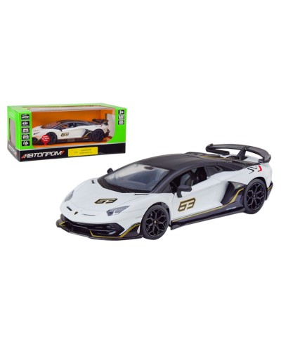 Машина «Lamborghini SVJ» 20 см металева зі світлом та дверима що відкриваються, на батарейці, у коробці 25х10х12 см, АВТОПРОМ