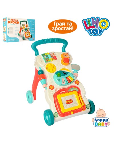 Каталка-ходунки музична зі світлом, дощечкою для малювання, піаніно, брязкальцем та тріскачкою, на батарейці, у коробці 46х34х11 см