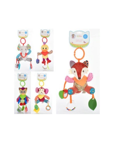 Підвіска на коляску, тварина/пташка, прорізувач, плюш, в асортименті, пакет 20х21х7 см