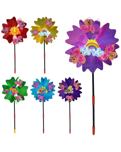 Вітрячок«Квітка» діаметром 24 см, паличка 37 см, фольга, в асортименті, в пакеті 24х24х4 см
