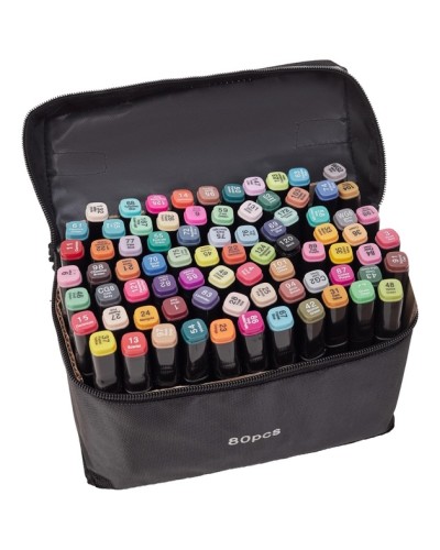 Набір скетч маркерів на 80 кольорів, двосторонні, у чохлі, ТМ Leader