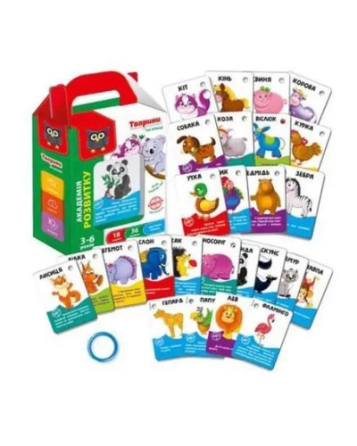 Гра розвиваюча «Академія розвитку. Картки на кільці. Відгадайки. Тварини лісу та ферми» на 20 карток 8х20 см, ТМ Vladi Toys