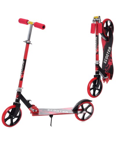 Самокат 2-колісний на сталевій рамі з колесами ПУ 200 мм, кермом 87-97 см, підніжкою 30-11 см, складаний