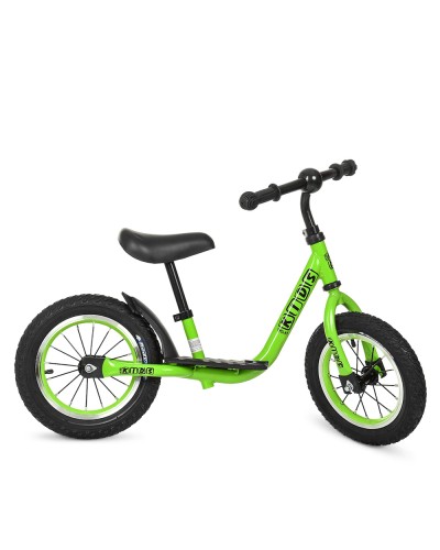Велобіг «PROFI KIDS» на металевій рамі з гумовими колесми 12 дюймів з металевим ободом, висота до сидіння 30-43 см, зелений