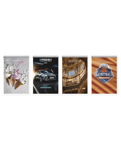 Блокнот А5 на 80 аркушів у клітинку на спіралі зверху з картонною обкладинкою, №1573, ТМ Brisk