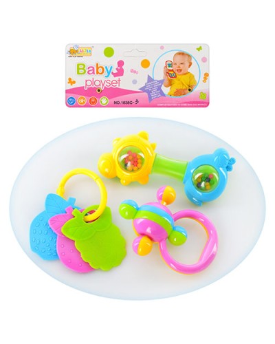 Брязкальця: гантеля-равлик, брелок-ягідки, брязкальце-кулька, у пакеті 15х23х4 см