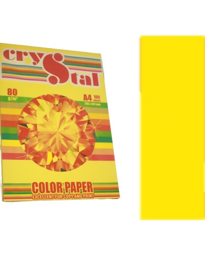 Папір кольоровий А4 на 100 аркушів 80 г/м2, інтенсив лимон, CRYSTAL COLOR PAPER