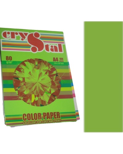 Папір кольоровий А4 на 100 аркушів 80 г/м2, інтенсив зелений, CRYSTAL COLOR PAPER