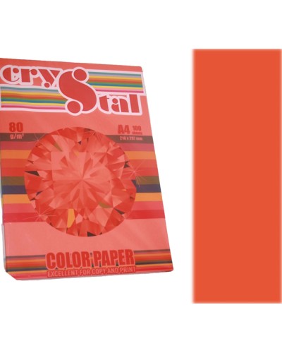 Папір кольоровий А4 на 100 аркушів 80 г/м2, інтенсив червоний, CRYSTAL COLOR PAPER