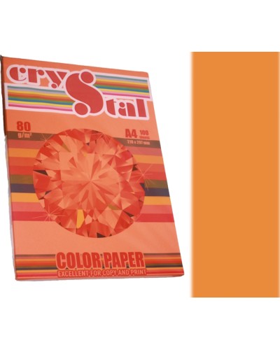 Папір кольоровий, А4, 100 аркушів, 80 г/м, інтенсив помаранч, CRYSTAL COLOR PAPER