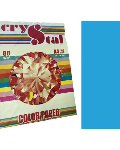 Папір кольоровий А4 на 100 аркушів 80 г/м2, інтенсив синій, CRYSTAL COLOR PAPER